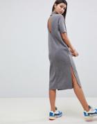 Asos Design Super Soft Midi T-shirt Dress With Open Back - Gray