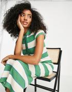Asos Design Collared Ribbed Midi Polo Dress In Bright Green Stripe-multi