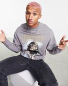 Asos Design Oversized Sweatshirt In Gray With Multi Placement Music Tour Prints-grey