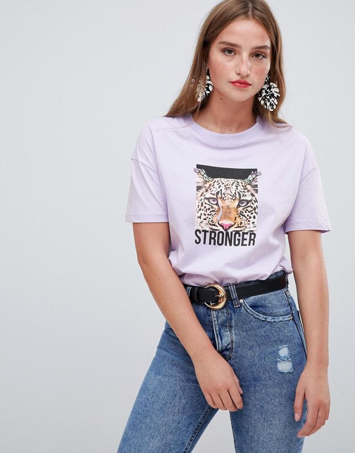 Stradivarius Leopard Embellishment Tee - Purple