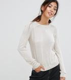 Asos Petite Sweater With Crew Neck And Panel Detail - Stone