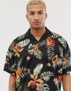 Asos Design Oversized Revere Collar Jersey Shirt With Floral Print - Multi