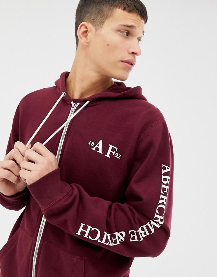 Abercrombie & Fitch Sleeve Logo Full Zip Hoodie In Burgundy - Red