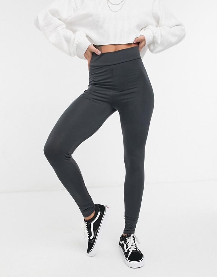 Topshop High Waisted Leggings In Charcoal-grey