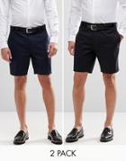 Asos 2 Pack Skinny Smart Chino Shorts In Black And Navy Save 17%