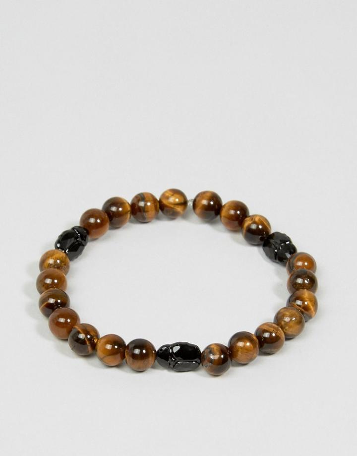 Simon Carter Tigers Eye Beaded Bracelet With Swarovski Crystal Exclusive To Asos - Brown