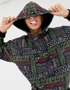 Asos Design Oversized Christmas Hoodie With Text Print In Neon Letters-black