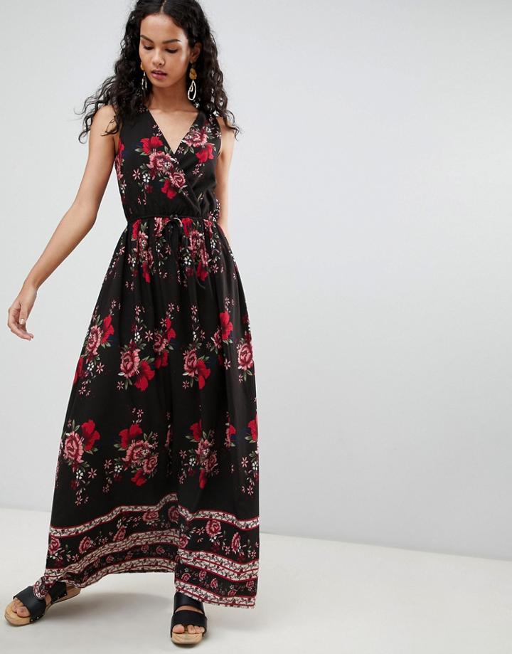 Parisian Border Print Floral Maxi Dress - Black