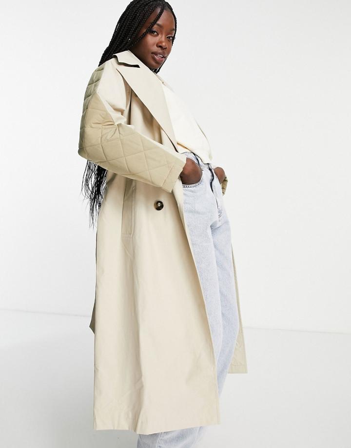 Asos Design Oversized Hybrid Quilted Trench In Camel-neutral