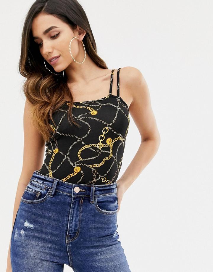 Asos Design Tank Body With Caging Back Detail In Chain Print - Multi