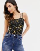Asos Design Tank Body With Caging Back Detail In Chain Print - Multi