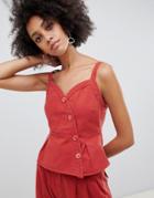 Asos Design Casual Button Front Two-piece Top - Red