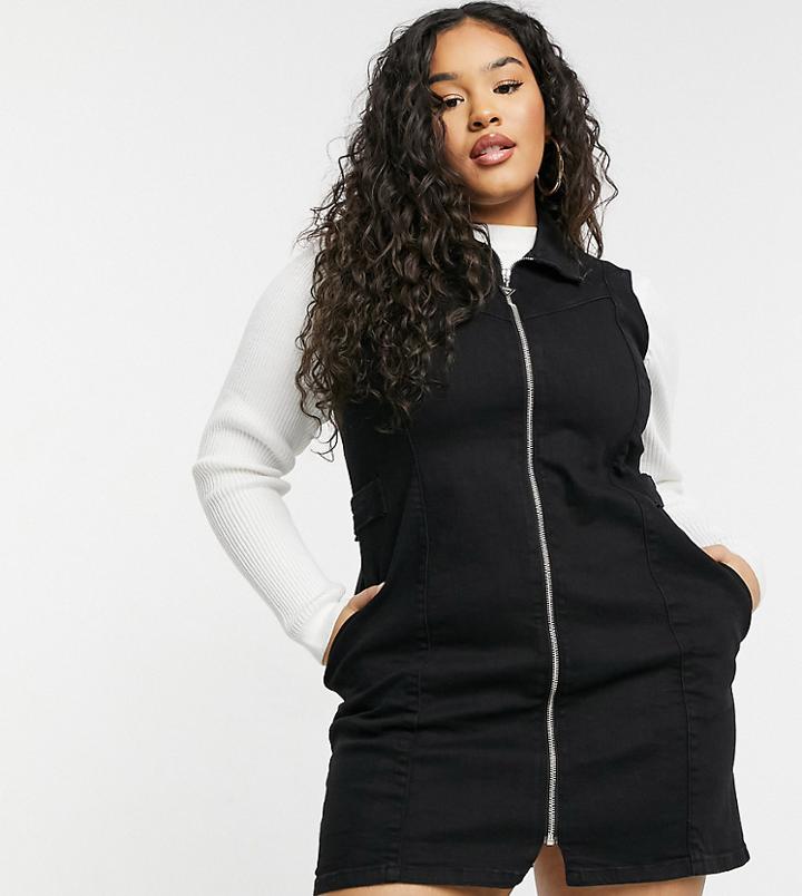 Simply Be Zip Front Dress In Black