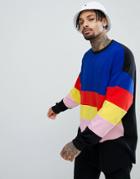 Asos Oversized Long Sleeve T-shirt With Bright Color Block In Black - Multi