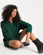Asos Design Knitted Mini Dress With Zip Collar In Green