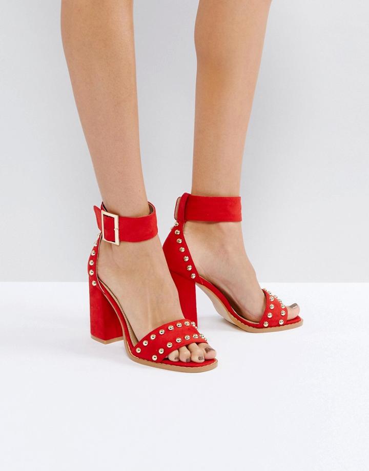 Raid Jessie Red Studded Block Heeled Sandals - Red