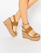 Steve Madden Caitlyn Tan Suede Cork Wedge Sandals - Tan