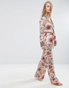 Asos Premium Mixed Floral & Tile Print Satin Long Leg Pant - Multi