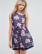 Zibi London Stripe Floral Print Dress - Navy