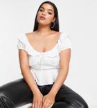 Missguided Plus Bardot Blouse With Frill Detail In White