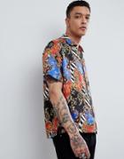 Asos Design Oversized Chain Print Shirt With Revere Collar - Multi