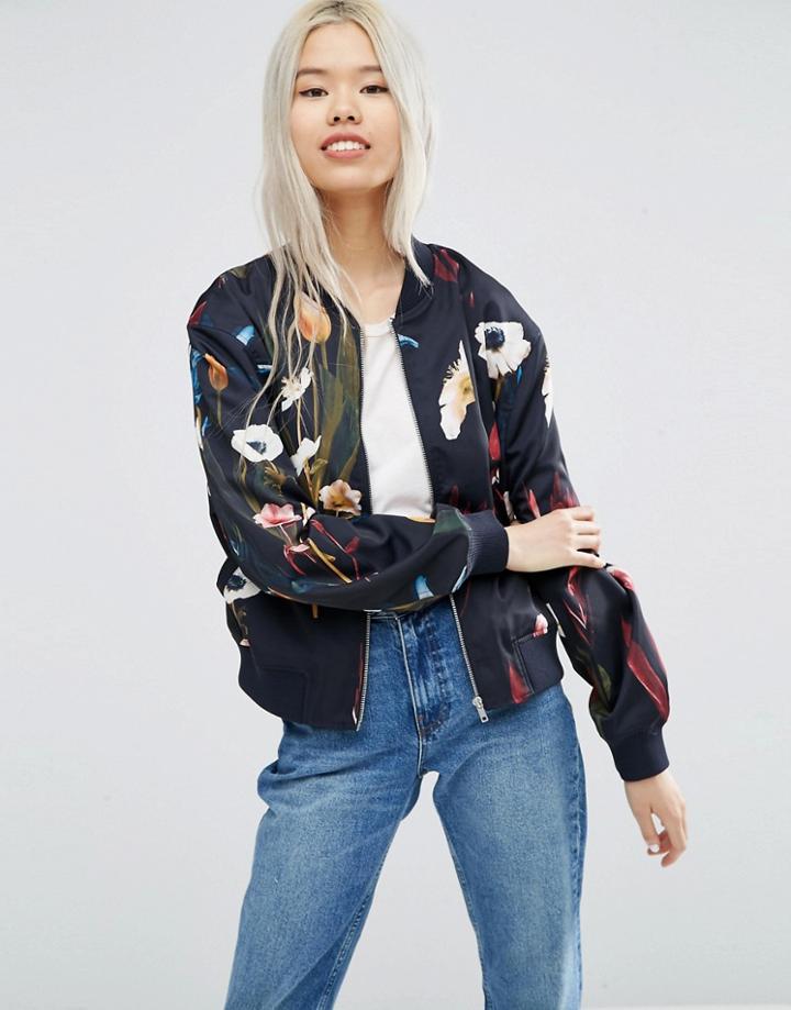 Weekday Print Bomber In Paradise Floral - Black