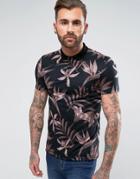 Asos Polo With All Over Floral Print - Black