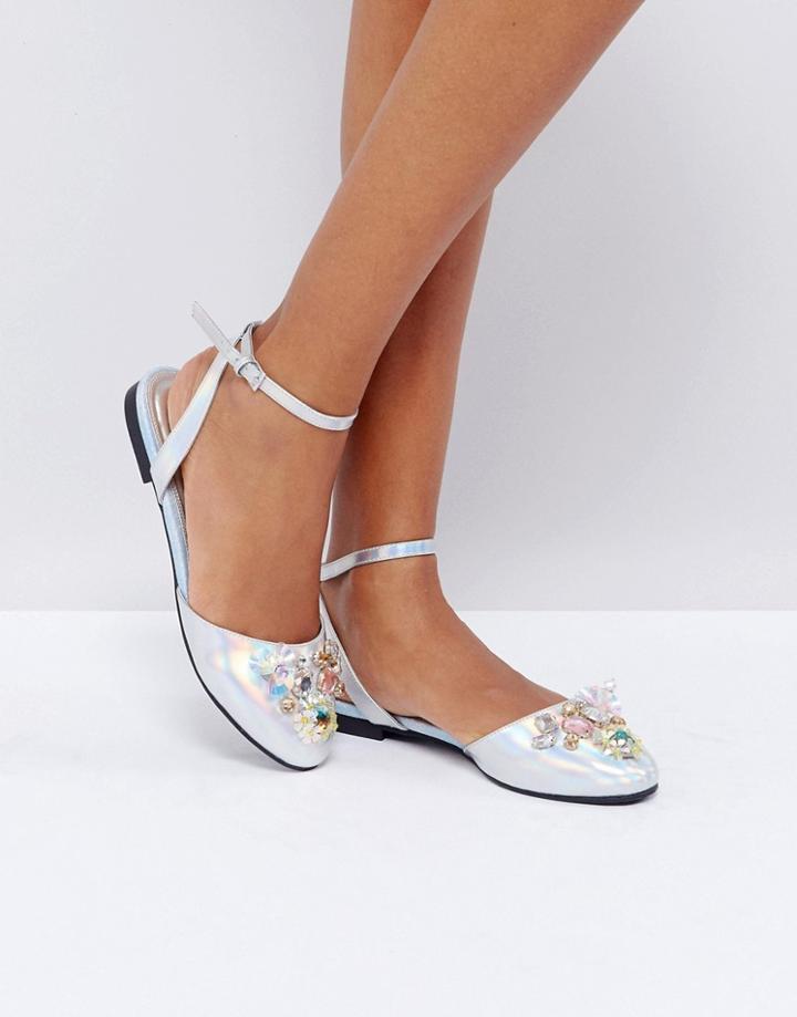 Asos Las Vegas Embellished Ballet Flats - Silver