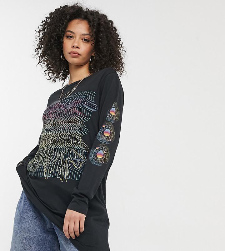 Noisy May Tall Exclusive Oversized T-shirt With Motif & Arm Print In Black