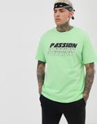 Bershka Loose Fit T-shirt With Passion Chest Print In Bright Green - Green
