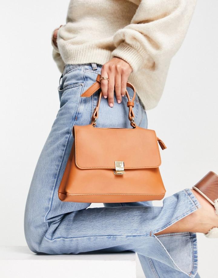French Connection Metal Top Handle Bag In Tan-brown