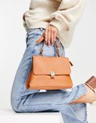 French Connection Metal Top Handle Bag In Tan-brown