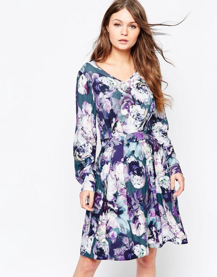 Closet V-neck Long Sleeve Dress In Floral Print - Multi