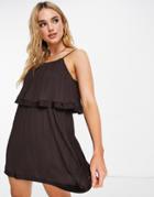 River Island Pleated Layered Mini Dress In Brown
