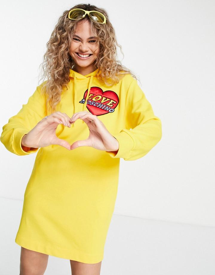 Love Moschino Logo Patch Hoodie Dress In Yellow