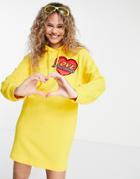Love Moschino Logo Patch Hoodie Dress In Yellow