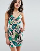 Asos Mini Sundress With Cut Out Front In Pink Palm Print - Multi