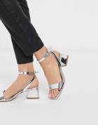 Asos Design Hocco Block Heeled Sandals In Silver