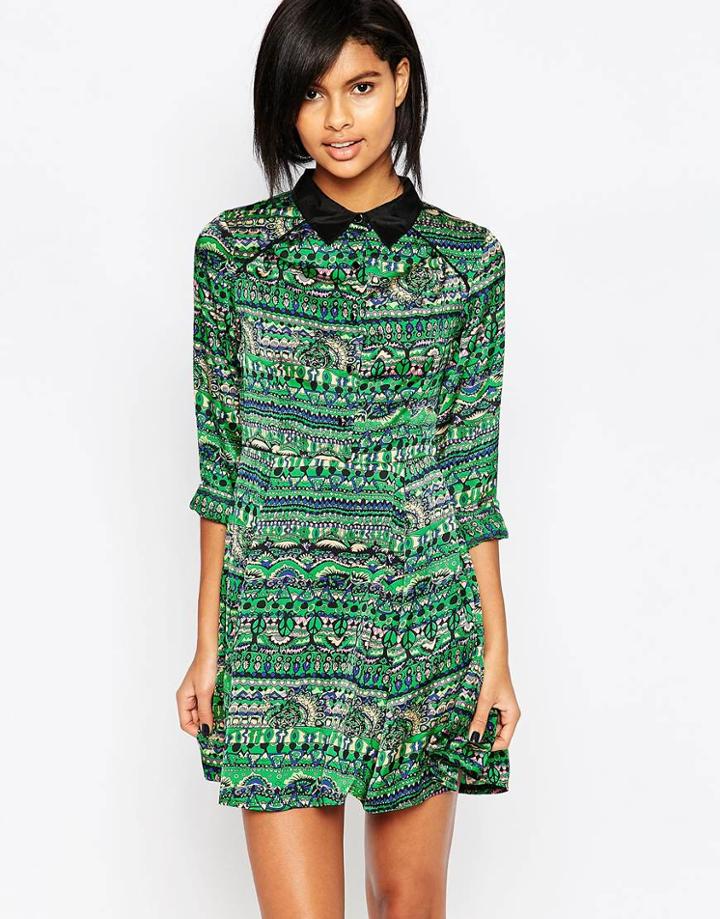 Iska Printed Collared Dress - Green