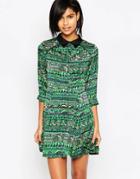 Iska Printed Collared Dress - Green