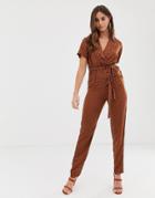 Prettylittlething Jumpsuit With Geo Print In Rust - Brown