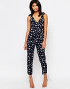 Warehouse Leaf Print Jumpsuit - Navy Print