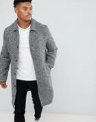 Asos Design Wool Mix Overcoat In Black Texture - Gray
