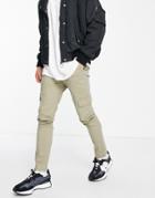 Asos Design Skinny Cargo Pants With Laid On Pockets In Light Khaki-green