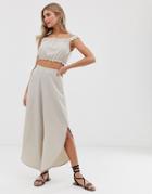 Pull & Bear Linen Split Leg Two-piece Pants In Beige - Beige