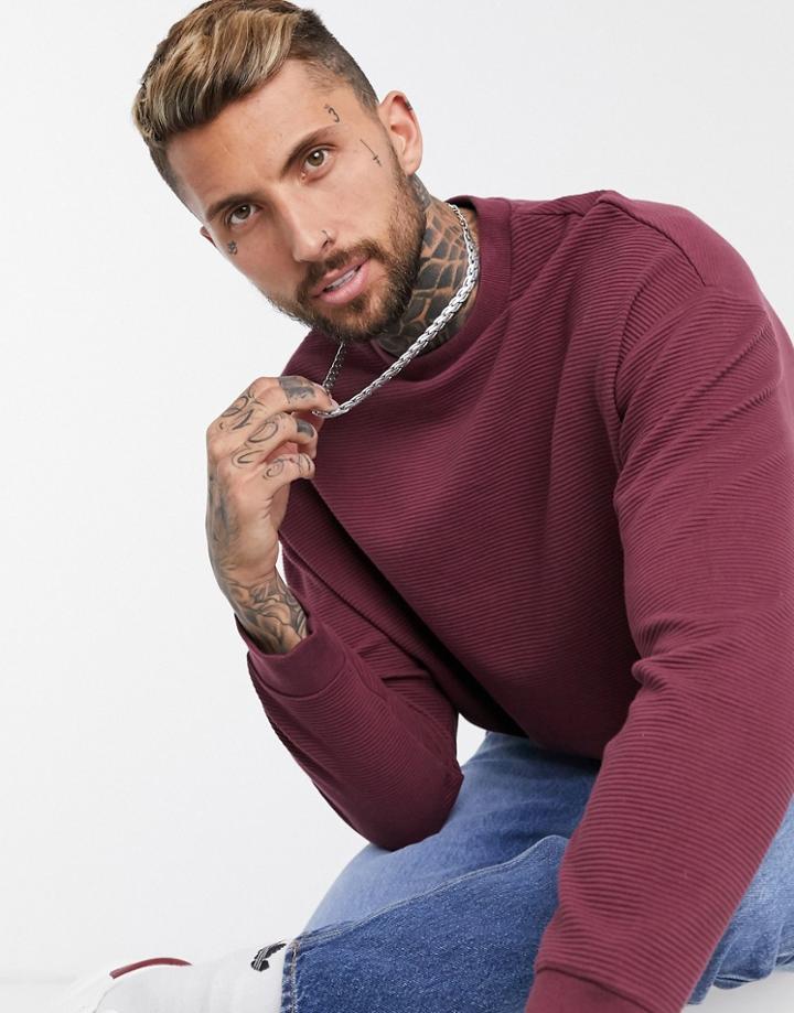 Asos Design Oversized Ribbed Sweatshirt In Burgundy-red