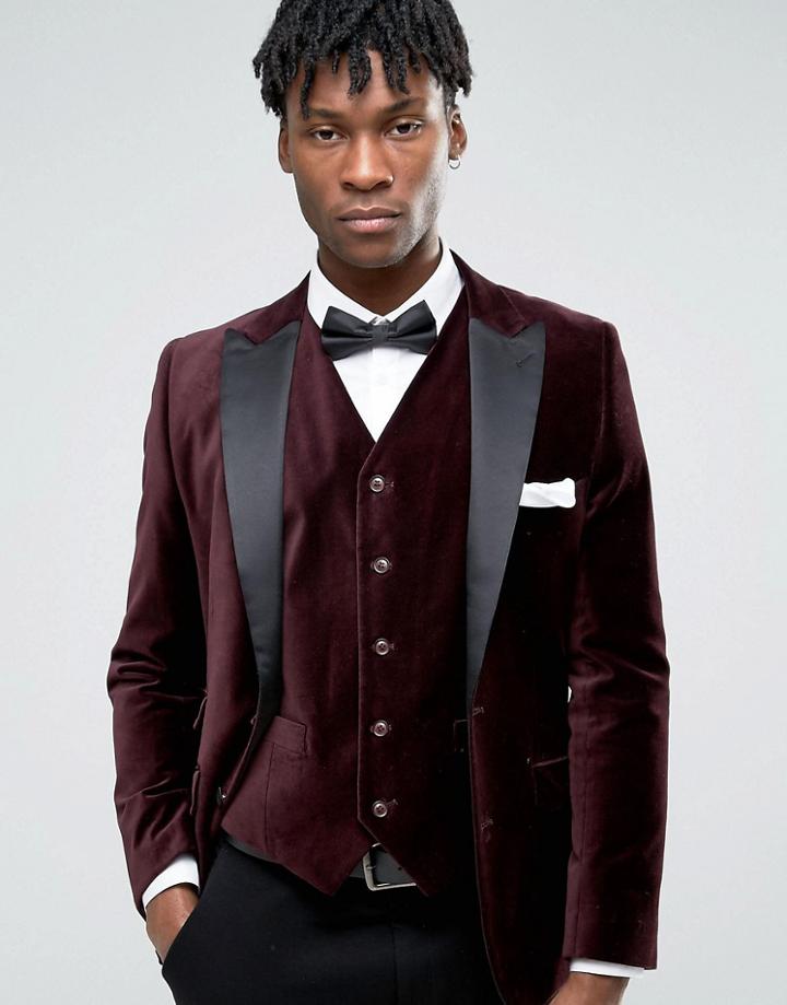 Devils Advocate Velvet Blazer With Shawl Collar - Red