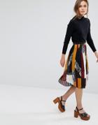 New Look Pleated Snake Color Block Midi Skirt - Multi
