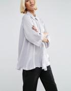 Asos Oversized Satin Blouse With Drape Front - Gray