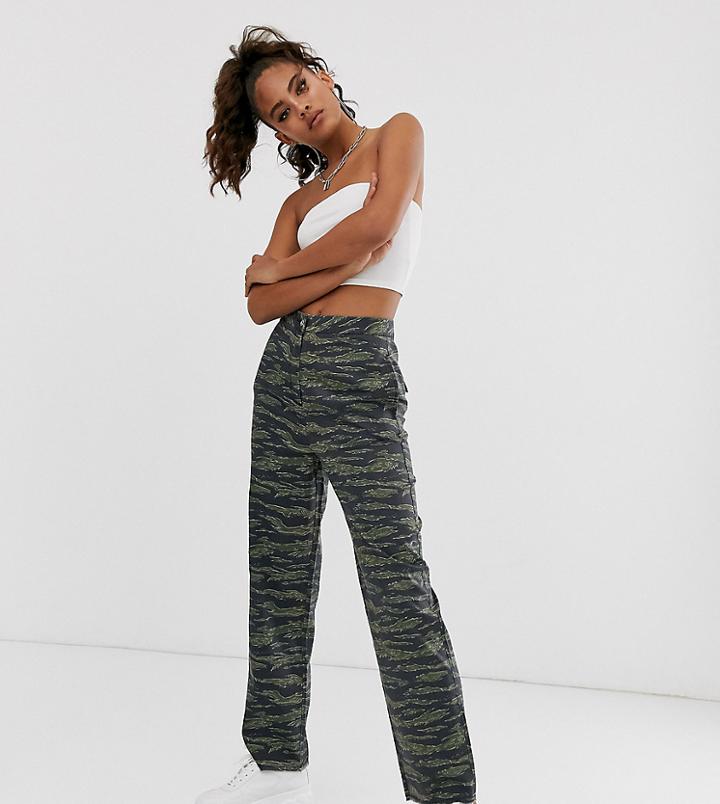 Asos Design Tall Camo Pants With Straight Leg And Raw Hem-multi
